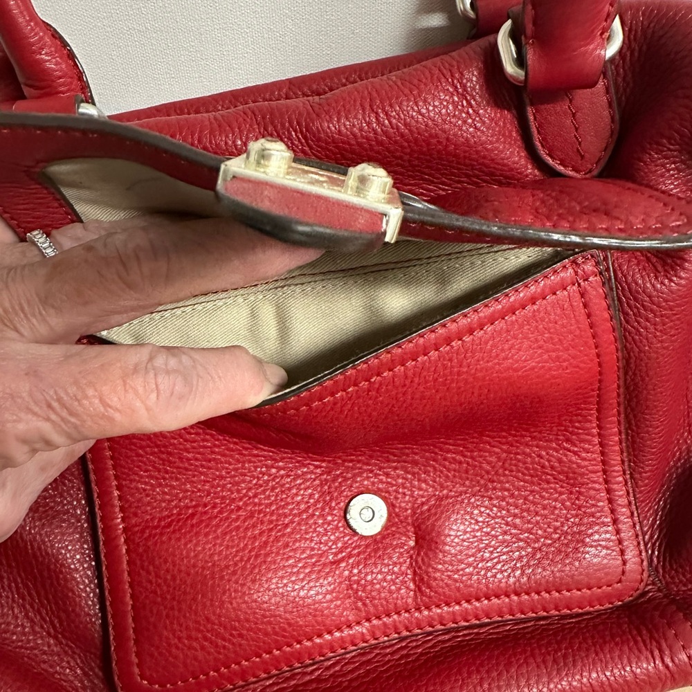 Ralph Lauren Red Leather Satchel Handbag - Women's Stylish Shoulder Bag - Picture 12 of 13